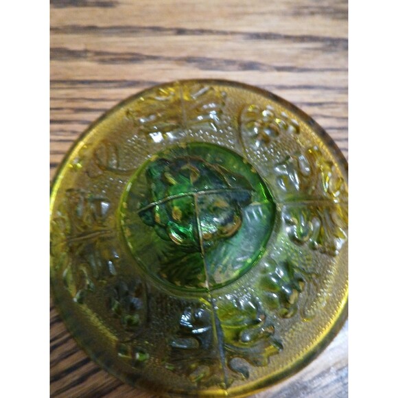 Vintage Jeannette Glass Ombre Amber Green Grape Pattern footed candy dish - Picture 9 of 16